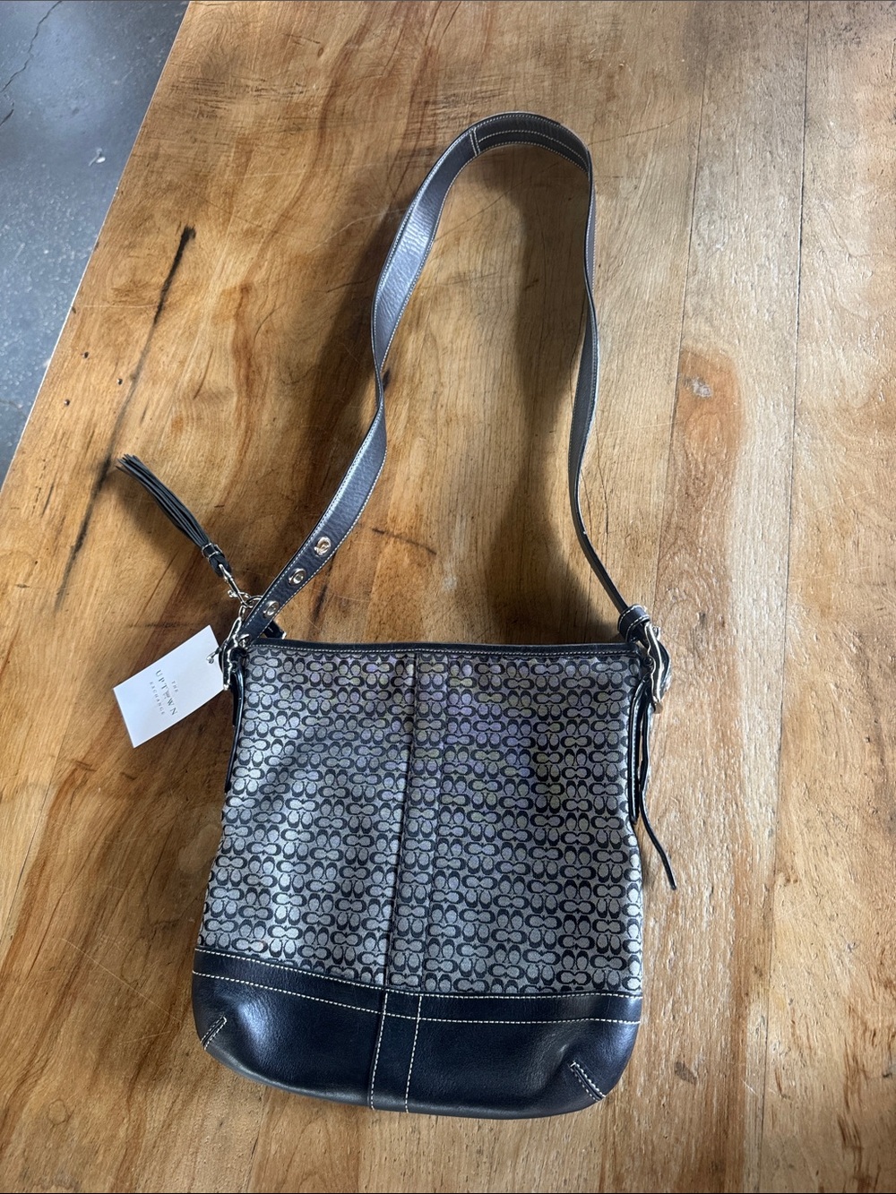Vintage Coach Gray/Black Signature Canvas Crossbody Bag
